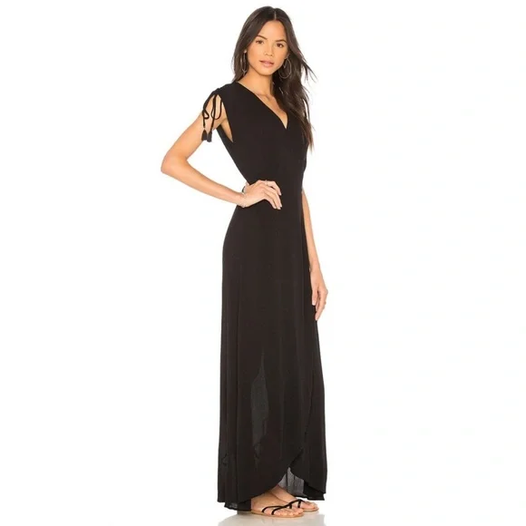 L Space Revolve Wrapper Maxi Dress Womens Size L Tassel Tie Black Beach Large - Picture 2 of 6